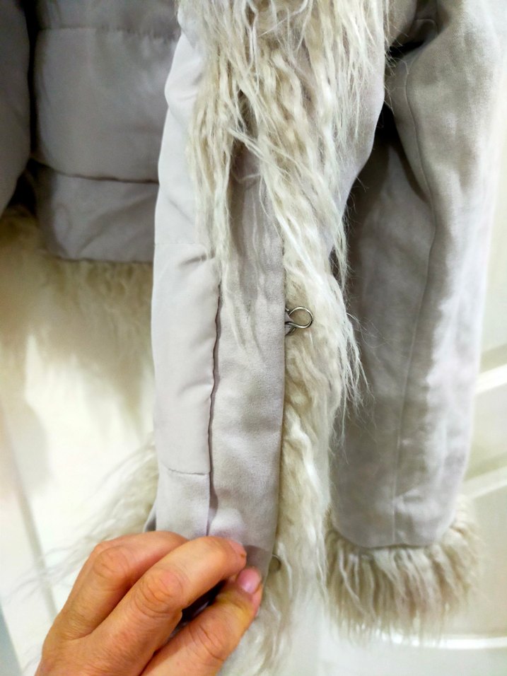 Bej Süet Kadın Kürklü Midi Ceket - Görsel 2