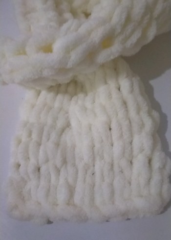 Beyaz Örgü Çocuk Bere ve Atkı Seti - Görsel 6