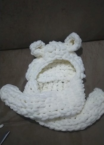 Beyaz Örgü Çocuk Bere Kulak Detaylı - Görsel 8