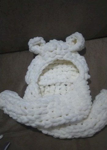 Beyaz Örgü Çocuk Bere Kulak Detaylı - Görsel 9