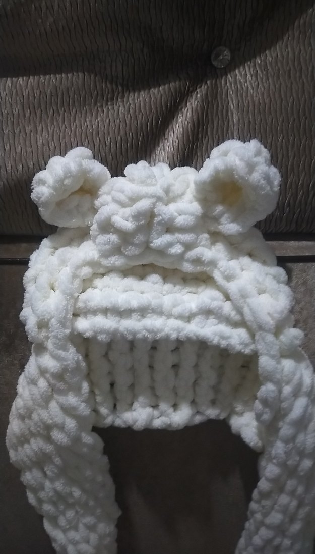 Beyaz Örgü Çocuk Bere Kulak Detaylı - Görsel 4