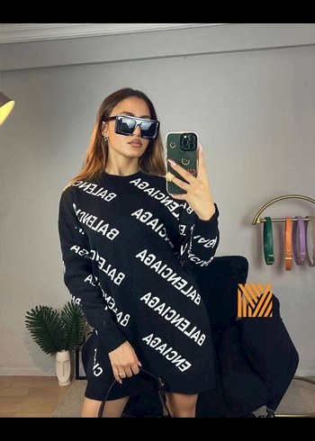 l Beden kahverengi Renk Bej Baskılı Triko uzun kazak