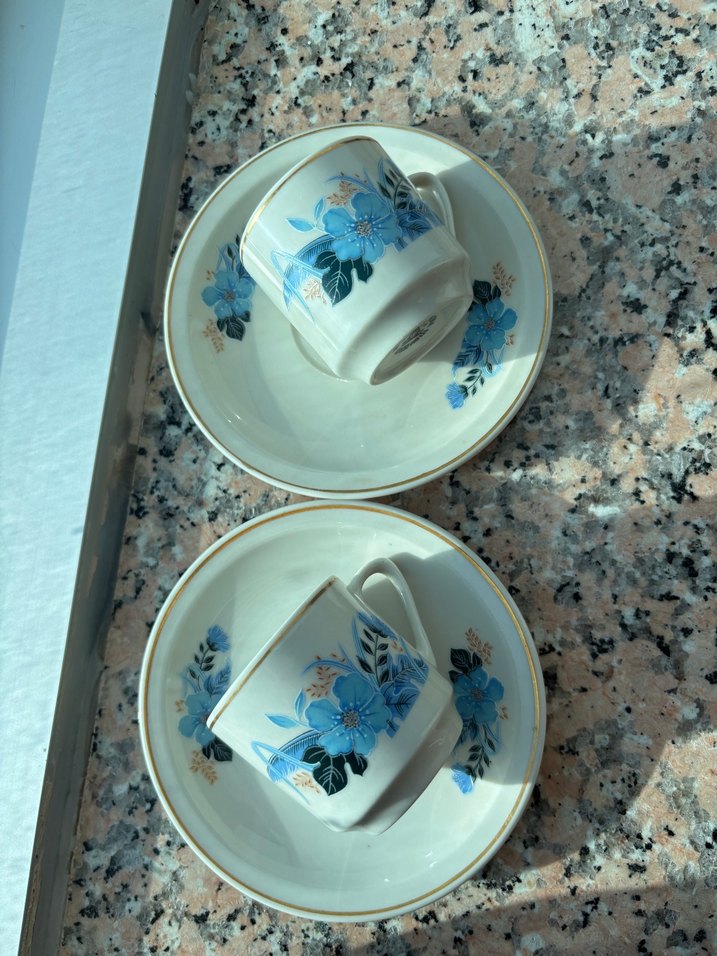 Mavi Çiçek Desenli Porselen Fincan Takımı - Görsel 3