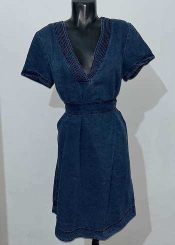 Kısa Kollu Denim Midi Elbise - Görsel 2