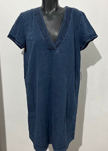 Kısa Kollu Denim Midi Elbise - Görsel 4