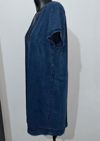 Kısa Kollu Denim Midi Elbise - Görsel 5