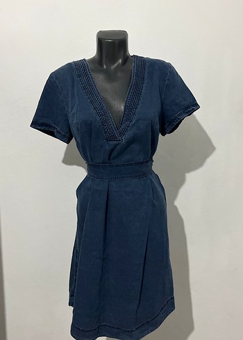 Kısa Kollu Denim Midi Elbise - Görsel 8