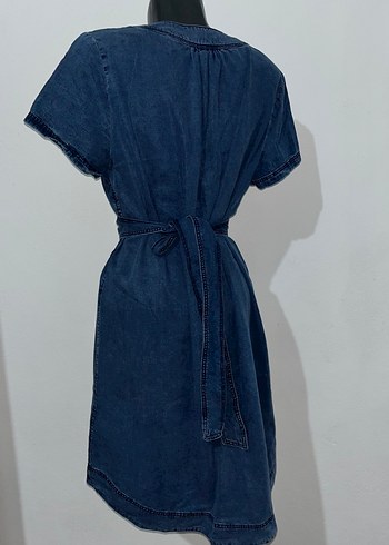 Kısa Kollu Denim Midi Elbise - Görsel 9