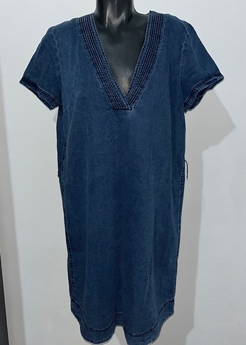 Kısa Kollu Denim Midi Elbise - Görsel 3