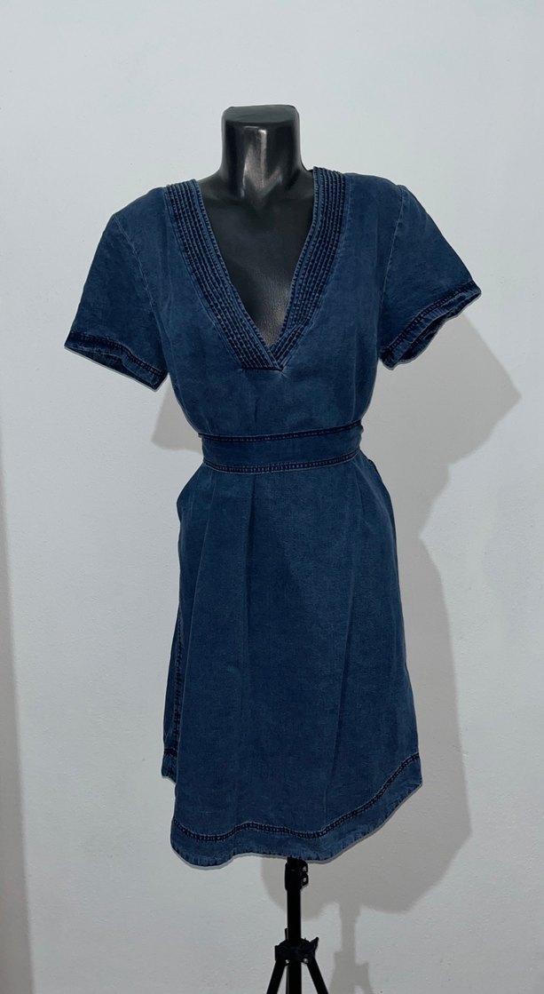 Kısa Kollu Denim Midi Elbise - Görsel 2