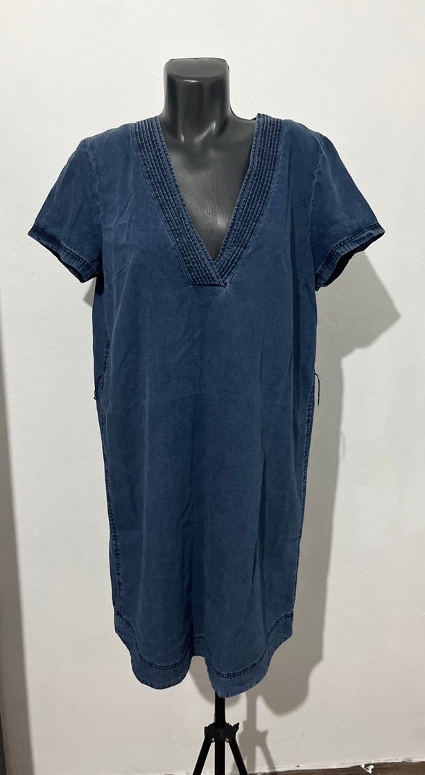 Kısa Kollu Denim Midi Elbise - Görsel 4