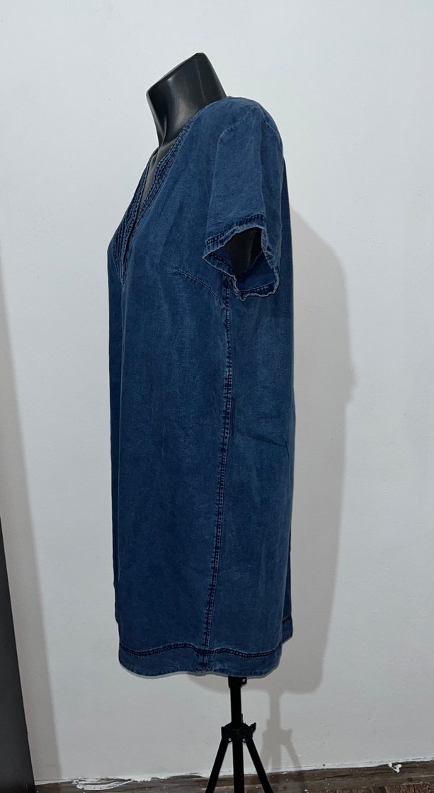Kısa Kollu Denim Midi Elbise - Görsel 5
