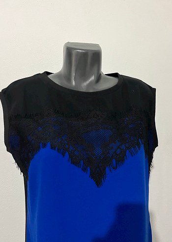 Dantel Detaylı Lacivert Kolsuz Midi Elbise - Görsel 3