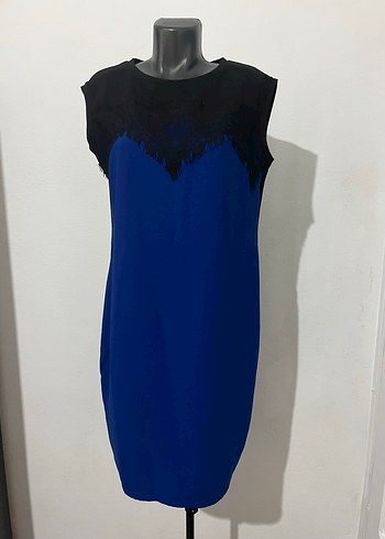 Dantel Detaylı Lacivert Kolsuz Midi Elbise - Görsel 2