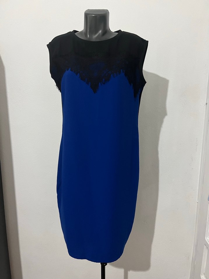 Dantel Detaylı Lacivert Kolsuz Midi Elbise - Görsel 2