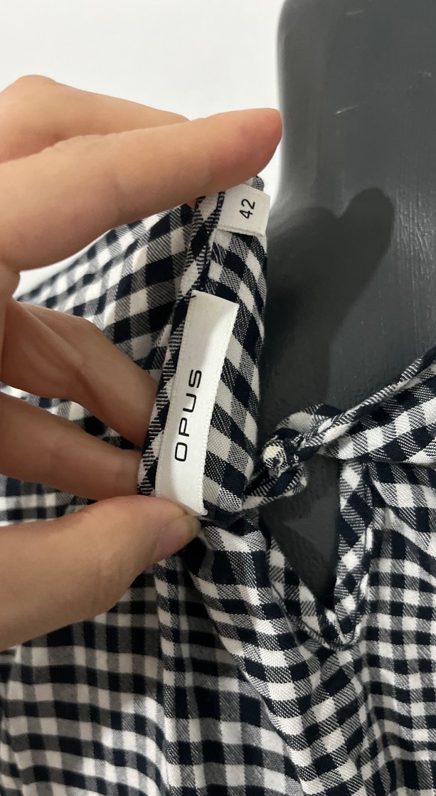 Kareli Keten Midi Elbise, Kısa Kollu, Salaş - Görsel 5