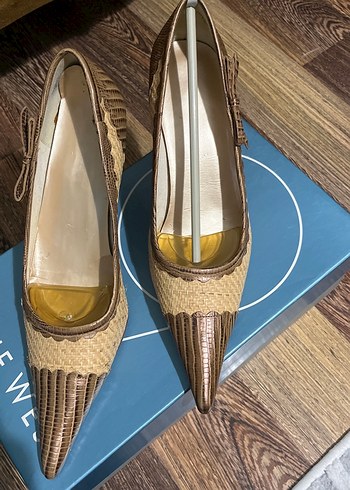 Parlak Kahverengi VİNTAGE Desenli Stiletto Topuklu ayakkabı - Görsel 2