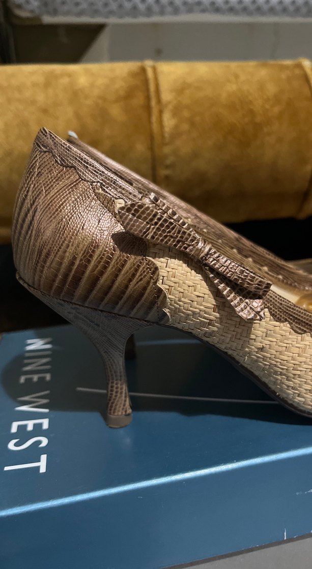 Parlak Kahverengi VİNTAGE Desenli Stiletto Topuklu ayakkabı - Görsel 5