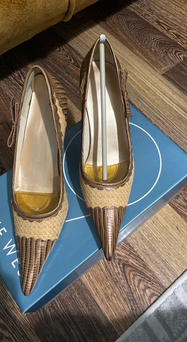 Parlak Kahverengi VİNTAGE Desenli Stiletto Topuklu ayakkabı - Görsel 2