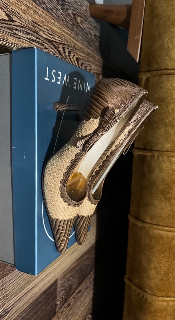 Parlak Kahverengi VİNTAGE Desenli Stiletto Topuklu ayakkabı - Görsel 4