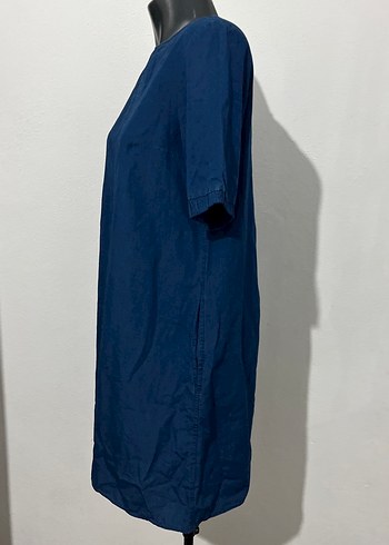 Lacivert Kot Günlük Elbise - Görsel 3