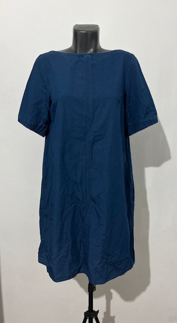 Lacivert Kot Günlük Elbise - Görsel 2