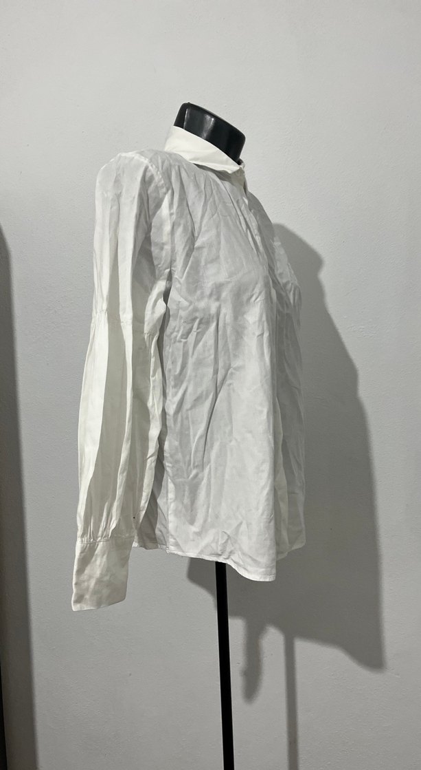 Kadın Beyaz balon Uzun Kollu Gömlek 100 de 100 Pamuk kumaş - Görsel 5