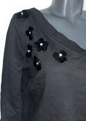 V Yaka Siyah  Kadın Kazak Sweat - Görsel 6