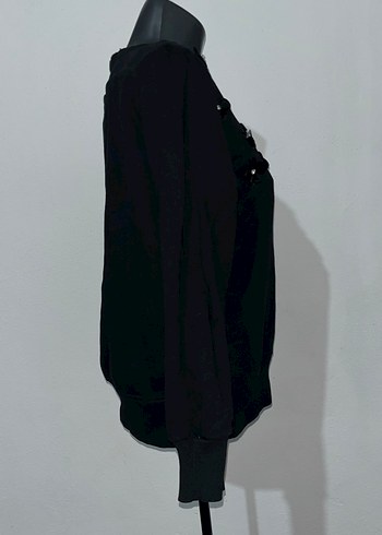 V Yaka Siyah  Kadın Kazak Sweat - Görsel 4