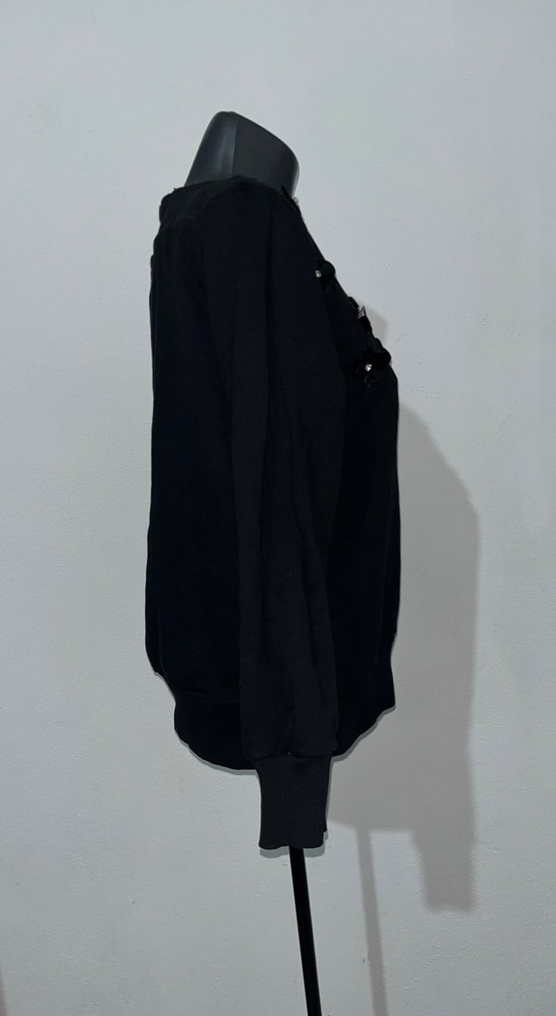 V Yaka Siyah  Kadın Kazak Sweat - Görsel 4