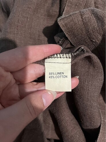 s Beden kahverengi Renk Vintage arkası dekolteli keten elbise