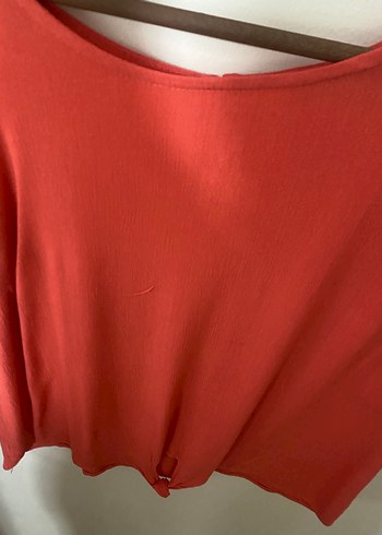 Kırmızı Kısa Kollu Salaş Bluz - Görsel 2