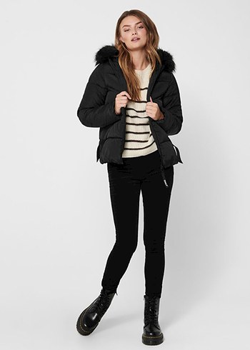 Siyah Şişme Mont - Görsel 5