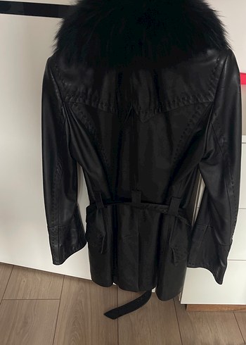 Kürk Detaylı Siyah Deri Ceket - Görsel 2