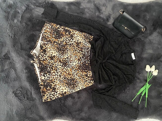 Leopar saten  mini etek - Görsel 4