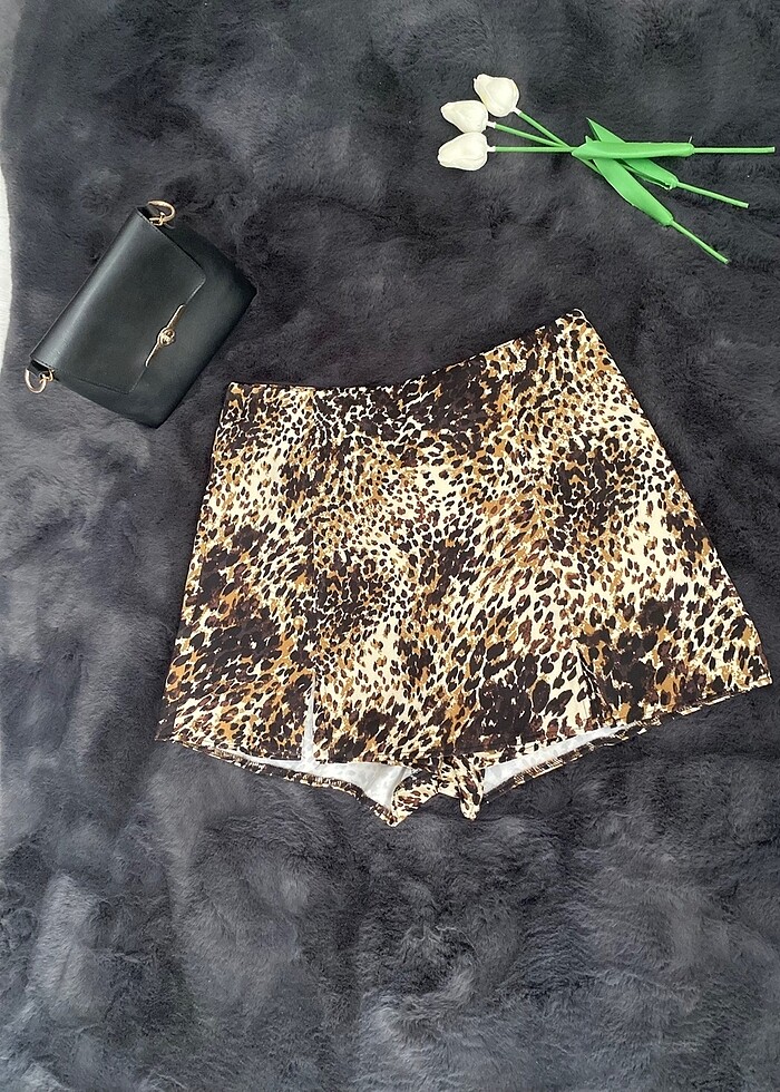 Leopar saten  mini etek - Görsel 3