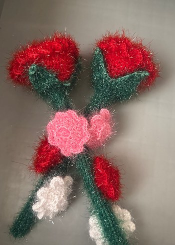 Renkli Örgü el işi gül - Görsel 3