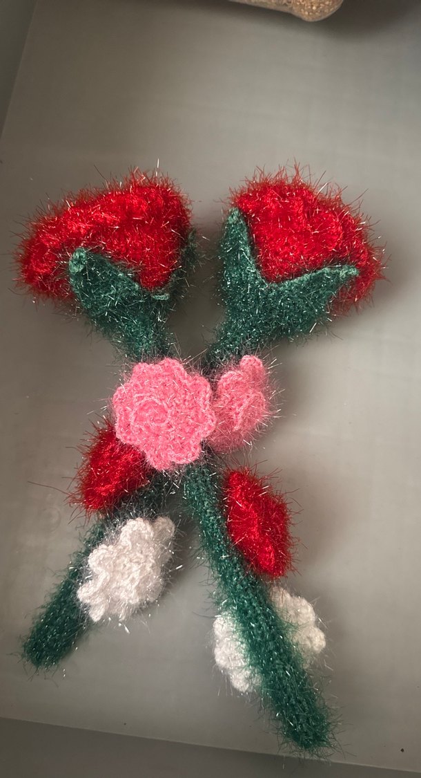 Renkli Örgü el işi gül - Görsel 3