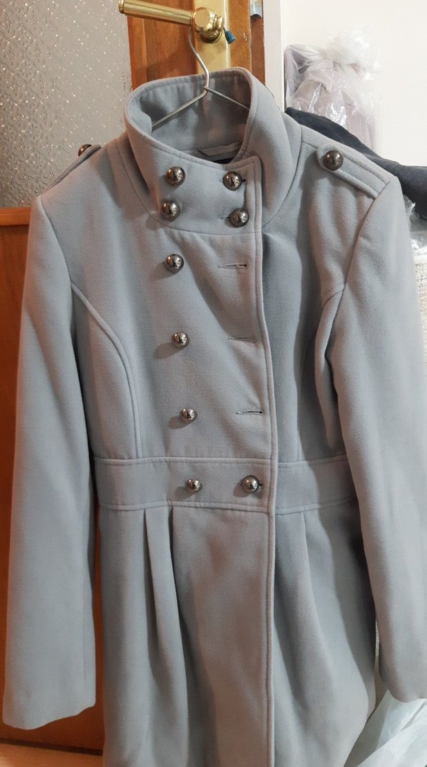 Düğmeli Gri Midi Kadın Kaban - Görsel 3