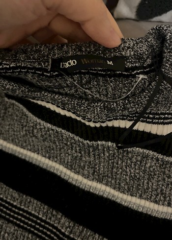 Çizgili Gri Uzun Kollu Triko Elbise - Görsel 2