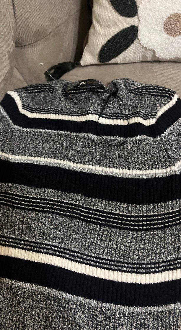 Çizgili Gri Uzun Kollu Triko Elbise - Görsel 4