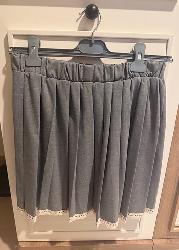 Gri Pilili Mini Kadın Etek - Görsel 2