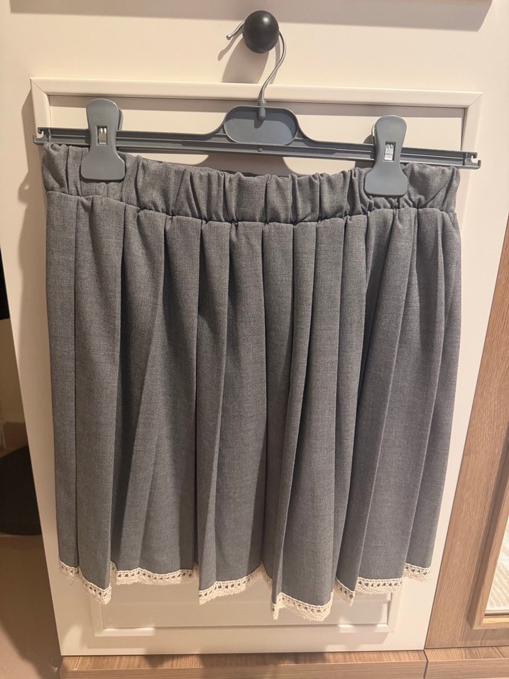 Gri Pilili Mini Kadın Etek - Görsel 2