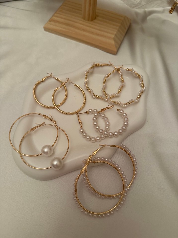 İnci Halka küpe seti 5 Adet - Görsel 2