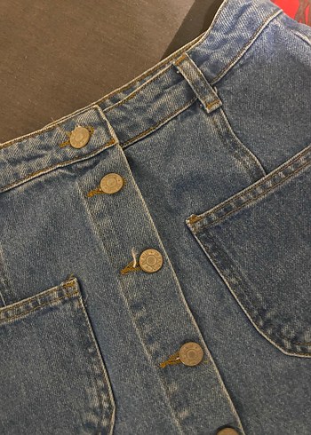 m Beden Düğmeli Mavi Kot Mini Etek