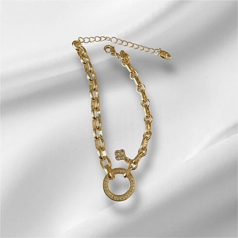 14K Gold Taşlı Yonca Bileklik - Görsel 3