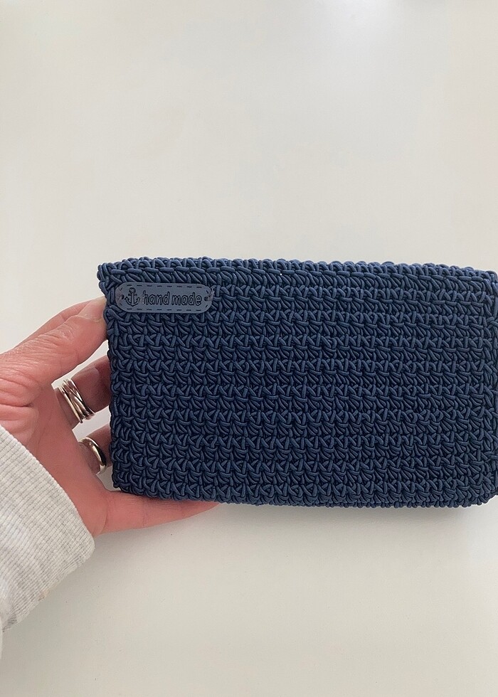 Mumlu ip el örgüsü lacivert Cüzdan - Görsel 3