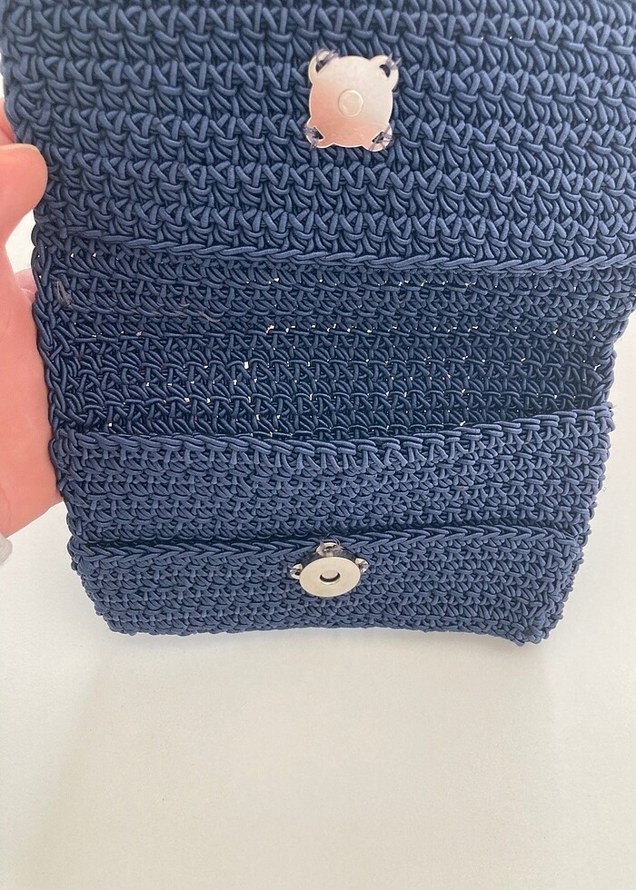 Mumlu ip el örgüsü lacivert Cüzdan - Görsel 2
