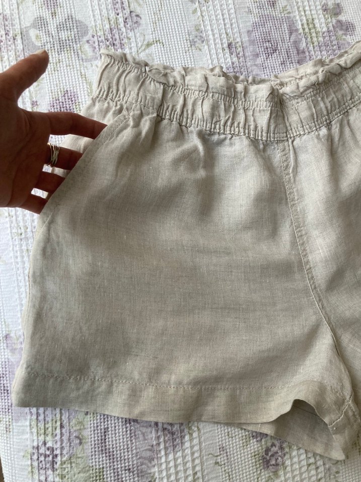 H&M Bej Keten Mini Şort - Görsel 2