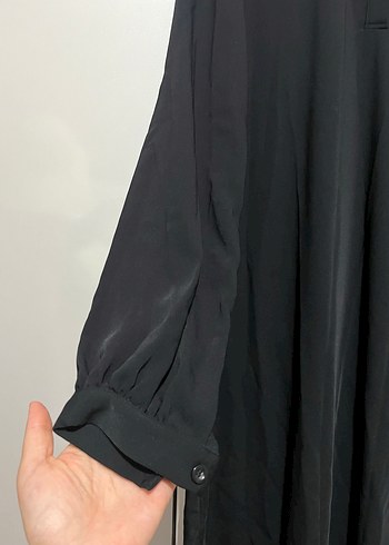 Zara Siyah Uzun Kollu Gömlek Yaka Uzun Elbise